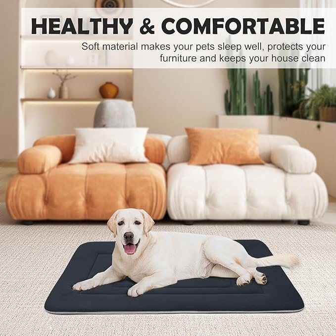 JoicyCo Dog Bed Soft Dog Crate Bed Pad Mat, 48 in Non Slip Bottom Washable Beds for Extra Large Dogs, Pet Bed Mattress Kennel Pad, Dark Gray