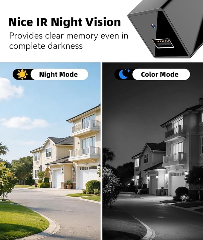 1080P HD Wireless WiFi Camera Charger for Home with App Control, Motion Detection, Night Vision & Loop Recording, 150° Indoor Security Camera with USB Phone Charger for Office/Shop/Pet,User-Friendly