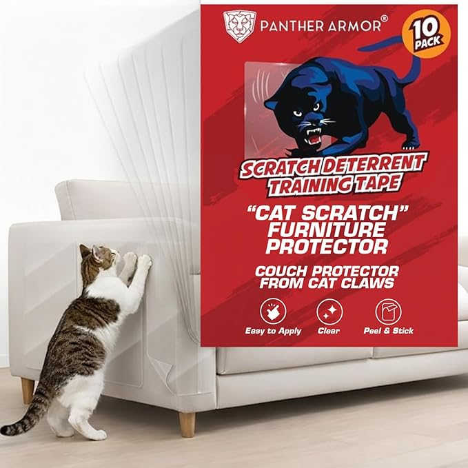10 Pack Cat Scratch Furniture Protector Tape Sheets – Double-Sided Sticky Training (5 XL, 5 Large) – Anti-Scratch Couch & Sofa Guard – Clear – Not for Leather, Velvet, Microfiber