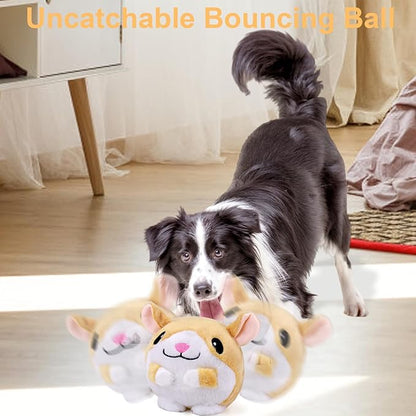 Mity rain Interactive Dog Toys, Interactive Dog Ball for Pet Automatic Rolling Jumping Vibrating Wiggling, Dog Squeaky Ball with Chewable Plush Cover&Music for Small/Medium/Large Dogs Chasing（Hamster