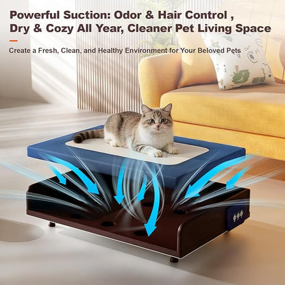 Smart Pet Bed with Powerful Downward Ventilation & Heating, Solid Wood Frame, Touch Control, 3-Speed Warmth & Cooling, Removable Heating Pad, 3-Color Ambient Light, All-Season Comfort for Cats & Dogs
