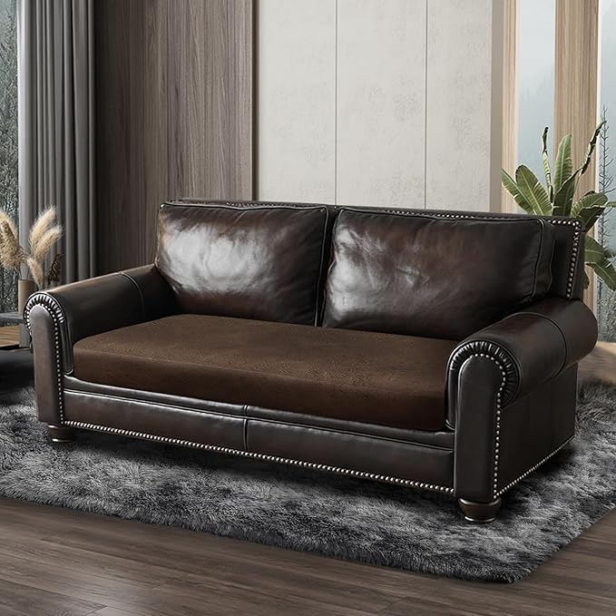 ANARACHON Leather Look Couch Cushion Covers Sofa Seat Slipcovers Sets Couches Furniture Protector for Sectional Armchair Loveseat Pets Kids Stretch Spandex Fabric (1 Cushion Loveseat, Brown)