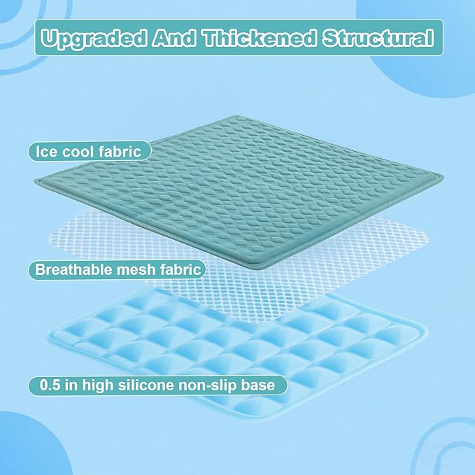 GOLOPET Newly Upgraded Dog Cooling Mat 34x23 in,Ice Breathable Fabric, Solid Silicone Honeycomb Heat Dissipation Structure, Long-Lasting Coolness Cooling Mat for Dogs(Q-Max>0.5) Washable& Non-Toxic