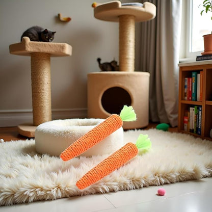 Cat Chew Toys, 2Pcs Carrot Shapes Cat Rope Toys with Sounding Parcels Interactive Cat Toys for Indoor Cats and Kittens for Biting Chewing