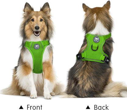 PoyPet Reflective Soft Breathable Mesh Dog Harness Choke-Free Double Padded Vest with Adjustable Neck and Chest(Grass Green,XL)