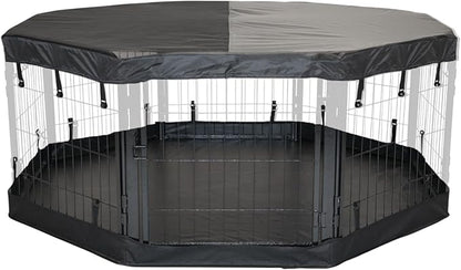 Dog Playpen w/Octagon Bottom Pad & Top Cover - 24 inch, 8 Panel Portable Black Metal Pet Play Pen for Small Dogs & Puppies - Indoor/Outdoor Kennel Cage for Home, Yard, RV, or Camping