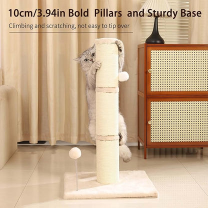 Marchul Cat Scratching Post with Wide-Base, Heavy Duty Thick, Sisal Cat Scratcher Posts 26.7 Inches with Hanging Ball for Kittens Medium Cats and Multiple Cats Households