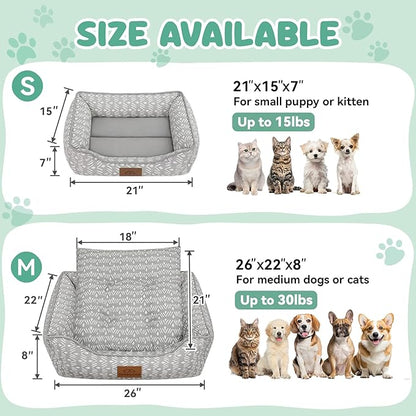 Zerbuger Rectangle Cat Dog Bed for Large Medium Small Pets Indoor Outdoor Machine Washable Sleeping Sofa Non-Slip Bottom Soft Puppy Bed Durable Orthopedic Calming Pet Cuddler (Small, Grey Pattern)