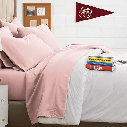 Southshore Fine Living, Inc. 4-Piece Twin XL Sheets Set, 21" Extra Deep Pocket Twin XL Fitted Sheet, Oversized Flat Sheet, Microfiber Bedding Set, Pink Pillowcases Standard Size, Pastel Pink Sheets