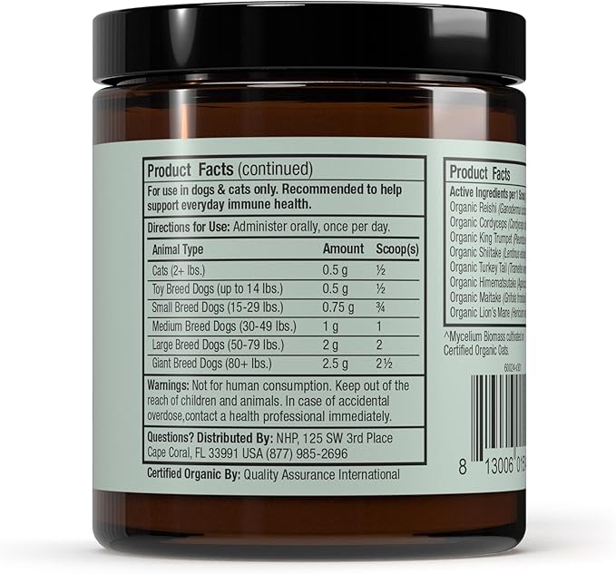 Dr. Mercola Bark & Whiskers Organic Fermented Mushroom Blend - Cat & Dog Supplement - Supports Digestive & Immune Health - Free from Additives, Filler & Gluten - 2.11 oz. (60 Scoops)