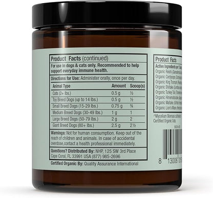 Dr. Mercola Bark & Whiskers Organic Fermented Mushroom Blend - Cat & Dog Supplement - Supports Digestive & Immune Health - Free from Additives, Filler & Gluten - 2.11 oz. (60 Scoops)