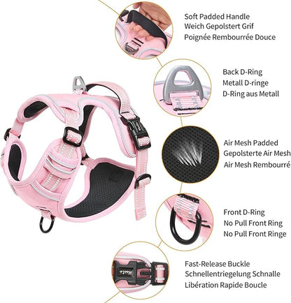 HEELE Dog Harness, No Pull Adjustable Padded Reflective Harness for Small Medium Large Dogs with Handle for Walking Training, Pink, M