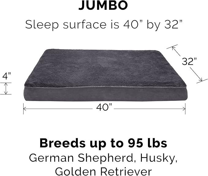 Furhaven Orthopedic Dog Bed for Large Dogs w/ Removable Washable Cover, For Dogs Up to 95 lbs - Terry & Suede Mattress - Gray, Jumbo/XL