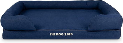 The Dog’s Bed Orthopedic Memory Foam Dog Bed with Bolsters for XL Dogs, Waterproof Washable Cover, Anti-Slip Base, Calming Surface – CertiPUR-Certified Foam, Denim Fabric, Blue Denim, XL