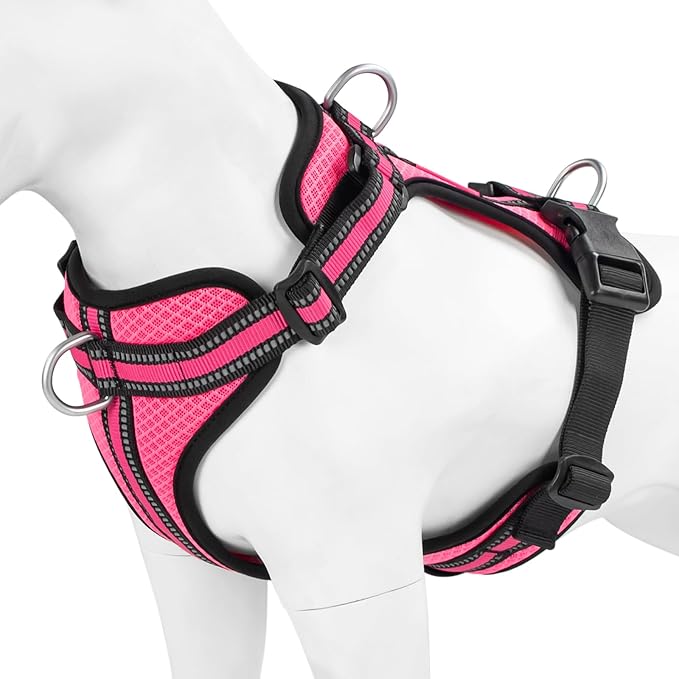 Wisedog Reflective No Pull Dog Harness - Adjustable Lightweight Pet Vest with 3 Fast-Release Buckles for Dogs Walking, Running and Training(XS, Bright Pink)