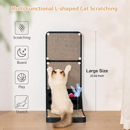 Goosheep Cat Scratching Board Kitten Scratching Ball Wall Scratchers for Indoor Cats L Shaped Cat Scratcher Cats with Scratcher Pads Black