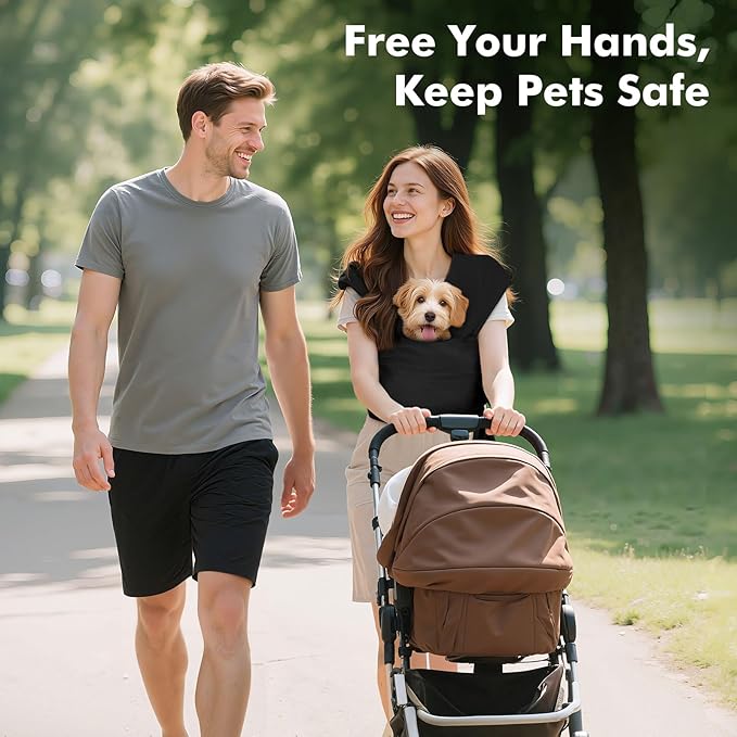 Pawaboo Pet Sling Carrier for Small Dogs and Cats, Hands Free Dog Carrier Sling, Anti-Anxious Soft Cotton Front Facing Cat Carriers Papoose, Puppy Kitten Pouch Reduce Back Neck Pain, Black