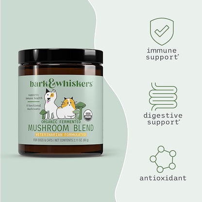 Dr. Mercola Bark & Whiskers Organic Fermented Mushroom Blend - Cat & Dog Supplement - Supports Digestive & Immune Health - Free from Additives, Filler & Gluten - 2.11 oz. (60 Scoops)