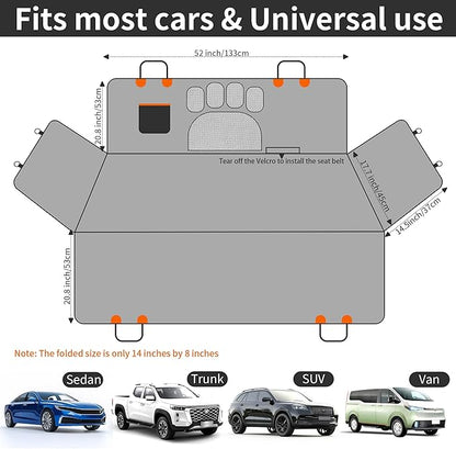 Back Seat Pet Cover for Dogs with Mesh Window - Tesla Model 3, SUV, Sedan, 600D Waterproof Heavy Durable Hammock, Scratch Proof Nonslip with Seatbelt, Dog Car Seat Cover for Back Seat