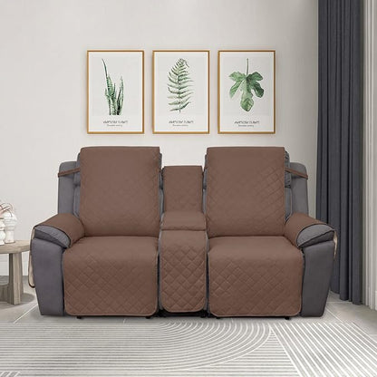PureFit Water Resistant Reversible Loveseat Recliner Couch Cover for Double Recliner with Console – Non Slip Split Sofa Cover, Washable Reclining Cover for 2 Seat Recliner (2 Seat, Brown/Beige)