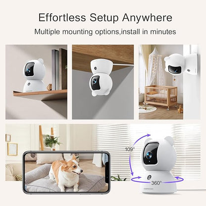 2.5K Indoor Security Camera 4pack, Non-Subscription AI Person/Pet/Cry Detection, 4MP Pet/Dog/Cat/Baby Camera w/Phone App, Pan Tilt WiFi, Night Vision, Full Duplex Audio for Home Security