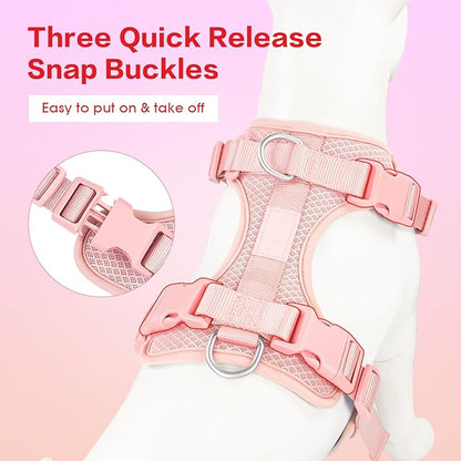Wisedog Dog Harness Medium Sized, Pet Vest with Front Clip, Adjustable Puppy Harness with 3 Fast Release Buckles[Easy to Put on & Take Off] (Pink, M)