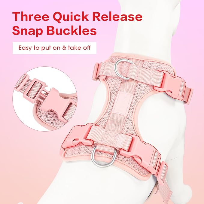 Wisedog Dog Harness Medium Sized, Pet Vest with Front Clip, Adjustable Puppy Harness with 3 Fast Release Buckles[Easy to Put on & Take Off] (Pink, XS)