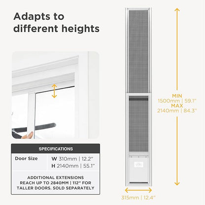 Hakuna Pets V2 Patio Pet Door Screen Insert Panel for Sliding Doors, Fits Door Track Min Ht 59.05" to Max Ht 84.25",UV Resistant Mesh, Locking Magnetic Dog Door, Easy Install and Removal,Medium,White