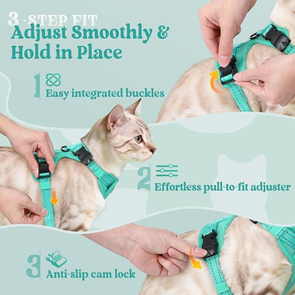 rabbitgoo Cat Harness and Leash, Escape Proof Vest with 3 Adjustable Buckles, Soft Comfortable Kitten Harness, Easy to Wear, Reflective for Safe Outdoor Walking, Small, Green