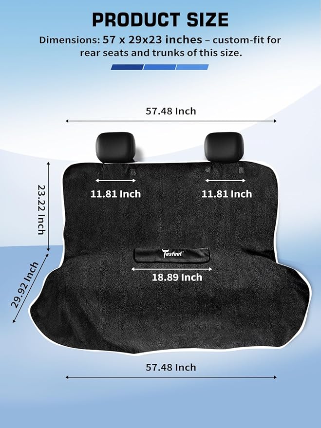 1160g Heavy Duty Towel Car Seat Cover, Sweatproof Absorbent Microfiber Rear Seat Protector for Gym Beach Athletes, Universal Fit Waterproof Back Seat Mat for Sedans SUV Minivans, Black
