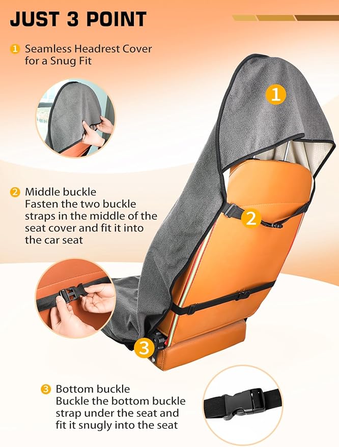 550g Heavy Duty Towel Car Seat Cover, Waterproof Sweat Protector for Post-Gym & Beach, Non-Slip Microfiber Bucket Seat Mat for Sedans SUV Minivans, Machine Washable (Gray, 1-Pack)