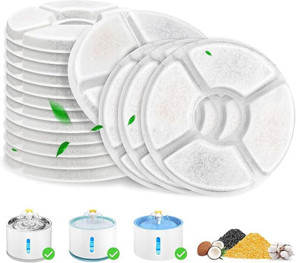 Cat Fountain Filter, 16 Pcs Cat Water Fountain Filters Replacement Dia is 5", 3-Filtration System Round Carbon Filters Compatible with 81oz / 2.4L Round Automatic Pet Dog Water Fountain Dispenser
