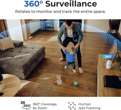 IMILAB C40 4K 8MP Indoor Security Camera, 360° Pan Tilt Pet/Baby/Kid Camera, Room Cam w/Human & Pet Tracking, Smoke Detection, Color Night Vision, 5G WiFi Plug-in Cam, Wall Mount, No Subscription
