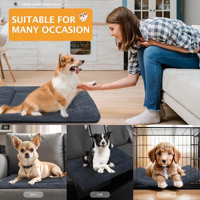 Reversible Dog Bed Mat with Plush and Corn Velvet,Soft Warm Pet Cushion, Dual Purpose Washable Sleeping Mattress Bed for Small Medium Large Dog and Cat XB004 (36"x23", Dark Grey)