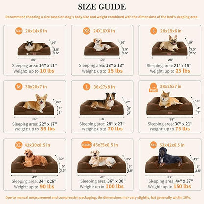 Comfort Expression Orthopedic Dog Bed for Extra Large Dogs 42x30 Inch, Waterproof Egg Crate Foam XL Pet Bed with Removable Bolsters, Dog Couch with Washable Cover & Non-Slip Bottom, Dark Brown