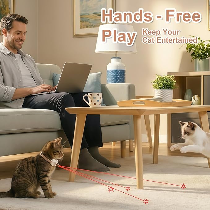 Walfront Cat Chase Toy - USB Rechargeable Automatic Interactive Red Dot Toy for Indoor Cats, Adjustable Height 9.1–13.4in, 2 Modes & 41° Angle, Fun for Active Cats