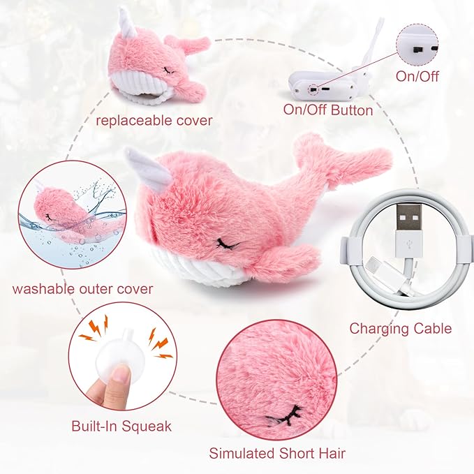 Mity rain 2 in 1 Interactive Dog Toys, Fish Dog Toy to Keep Them Busy, Plush Squeaky Dog Toy, Rechargeable Wiggly Pink Pet Toys for Small Medium Large Dogs, Moving Dog Toy for Indoor&Outdoor