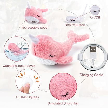 Mity rain 2 in 1 Interactive Dog Toys, Fish Dog Toy to Keep Them Busy, Plush Squeaky Dog Toy, Rechargeable Wiggly Pink Pet Toys for Small Medium Large Dogs, Moving Dog Toy for Indoor&Outdoor