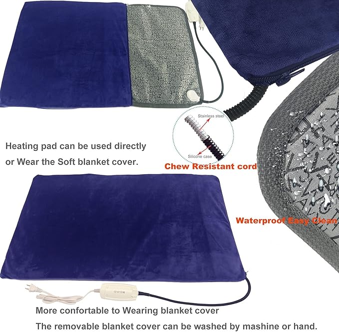 Pet Heating pad for Large Dog cat Heated Bed Dog Heating pad 34" x 21" with Soft Washable Cover Electric Heating pad Keep Pets Warmer Water Resistant Chew Resistant Cord