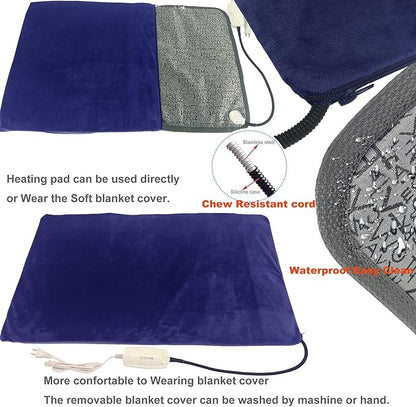 Pet Heating pad for Large Dog cat Heated Bed Dog Heating pad 34" x 21" with Soft Washable Cover Electric Heating pad Keep Pets Warmer Water Resistant Chew Resistant Cord