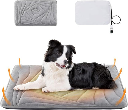 Large Dog Heating Pad with Washable Cover, Soft Plush Pet Heating Pad with 9 Adjustable Temperature, Timer, Chew-Resistant Cord, Waterproof Electric Heated Pet Bed Mat for Dogs and Multi-Cats