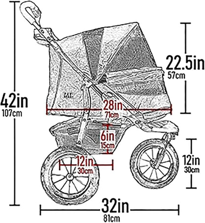 Pet Gear No-Zip Jogger Pet Stroller for Cats/Dogs, Zipperless Entry, Airless Tires, Easy One-Hand Fold, Cup Holder + Storage Basket, New Forest Green