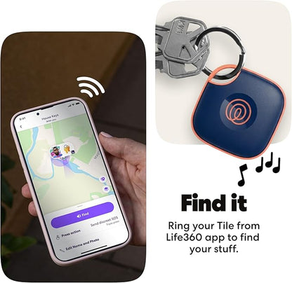 Life360 Tile - Bluetooth Tracker, Keys Finder and Item Locator for Keys, Bags and More. Phone Finder. Both iOS and Android Compatible. 1-Pack (Navy Blaze)