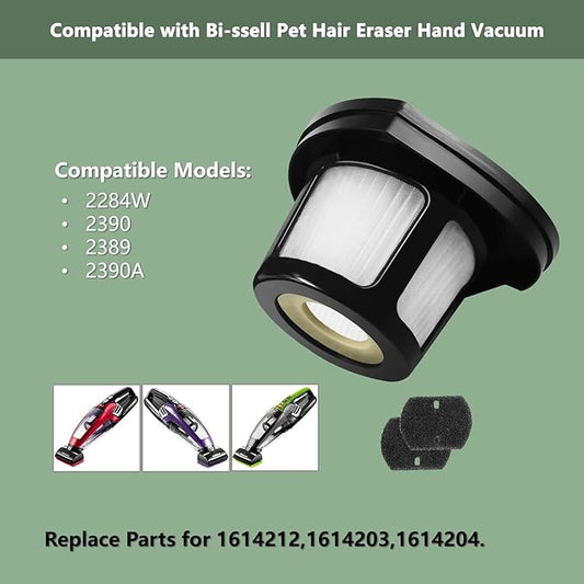 2284W Filter Compatible with Bi-ssell Pet Hair Eraser Hand Vacuum 2284W, 2390, 2389, 2390A, Replace Parts for 1614212, 1614203, 1614204, Pack 4 Filter and 8 Foam Filter