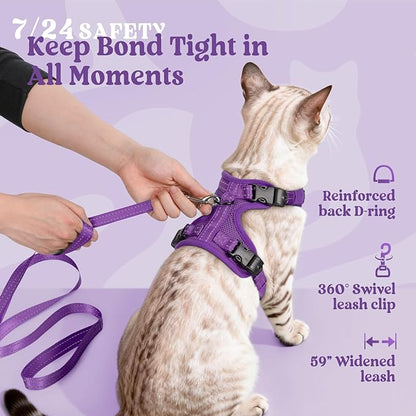 rabbitgoo Cat Harness and Leash, Escape Proof Vest with 3 Adjustable Buckles, Soft Comfortable Kitten Harness, Easy to Wear, Reflective for Safe Outdoor Walking, XS, Purple