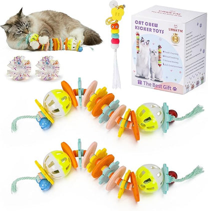 2 Pack Cat Toys with Catnip Bell Sound, Durable Interactive Cat Chew & Kicker Toys for Indoor Kittens & Cats Exercise, Safe Kitten Teething Toys for All Breeds Self Play, 7.8 Inchs, Colorful