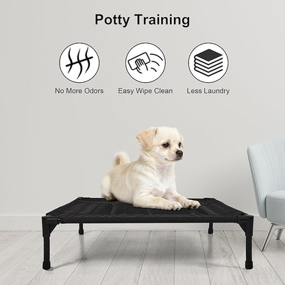 Raised Dog Bed Cooling Cot for Indoor Outdoor Use Portable Waterproof Mesh Pet Bed Washable for Large Medium Small Dogs, Black