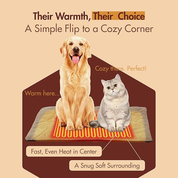 Vagascape Dog Heating Pad (31"x20") - Waterproof Electric Heated Mat & Pet Bed for Indoor and Outdoor Use, Chew Resistant Cord, Machine Washable Cover with Wheat Pattern Quilting, for Cats and Pets