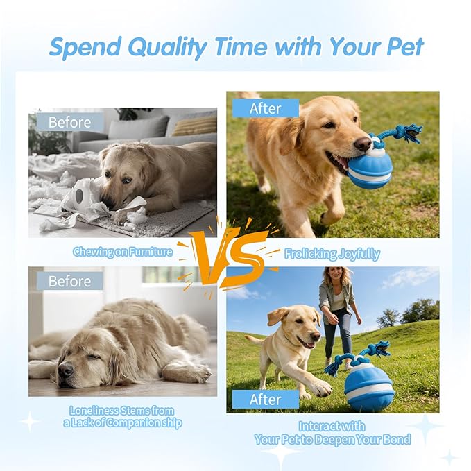Moving Interactive Dog Toy - Automatic Rolling Wobble Ball for Indoor Play, Keeps Aggressive Chewers Busy, Interactive Fetch Toy for Small & Large Dogs, Puppies, and Adult Cats (Blue)