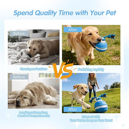 Moving Interactive Dog Toy - Automatic Rolling Wobble Ball for Indoor Play, Keeps Aggressive Chewers Busy, Interactive Fetch Toy for Small & Large Dogs, Puppies, and Adult Cats (Blue)